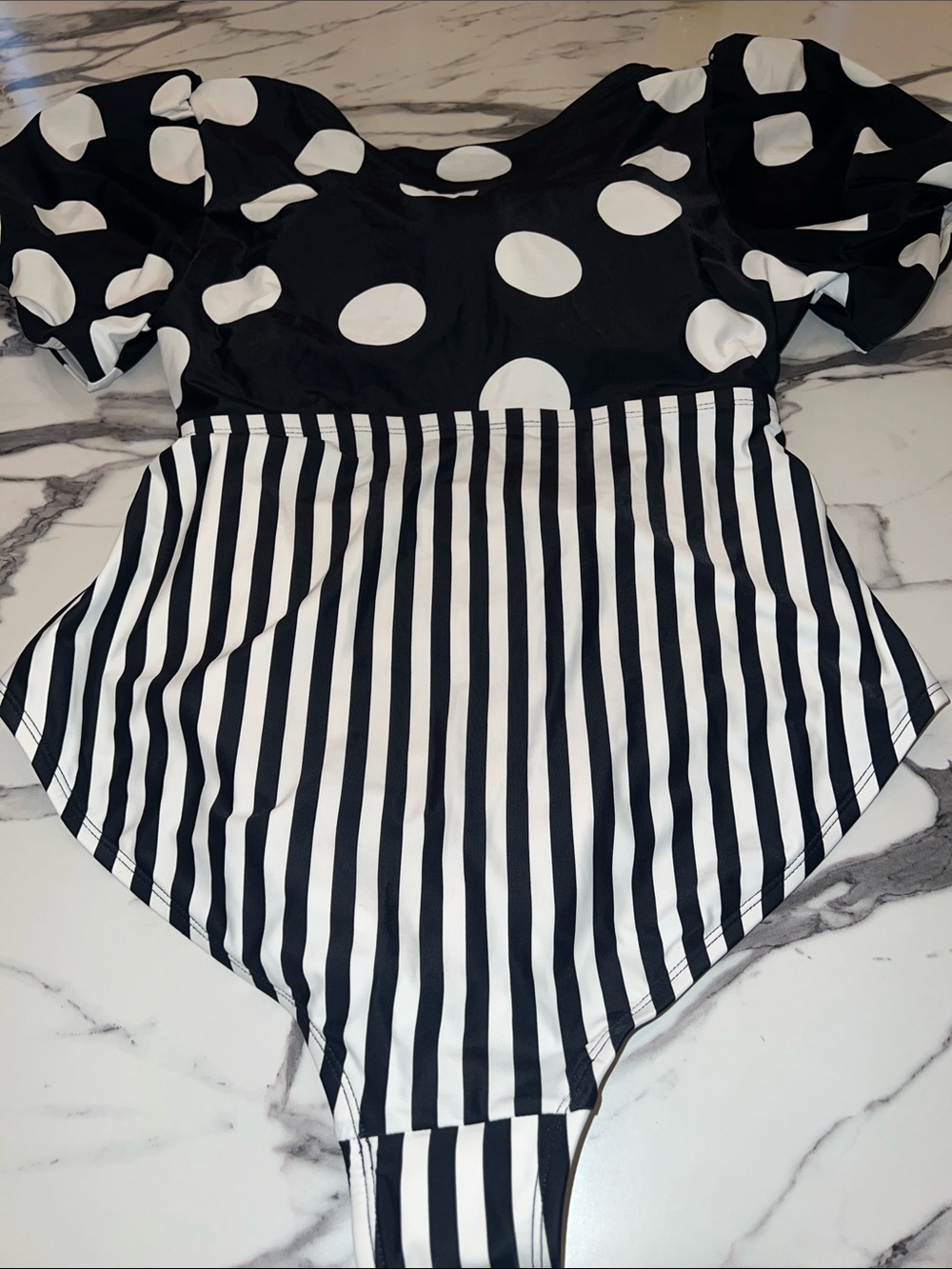 TABITHA BROWN Polka Dot & Stripe Black/White Tie-Front One-Piece Swimsuit - Picture 8 of 9